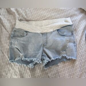 Maternity Distressed Light Blue Denim Shorts
